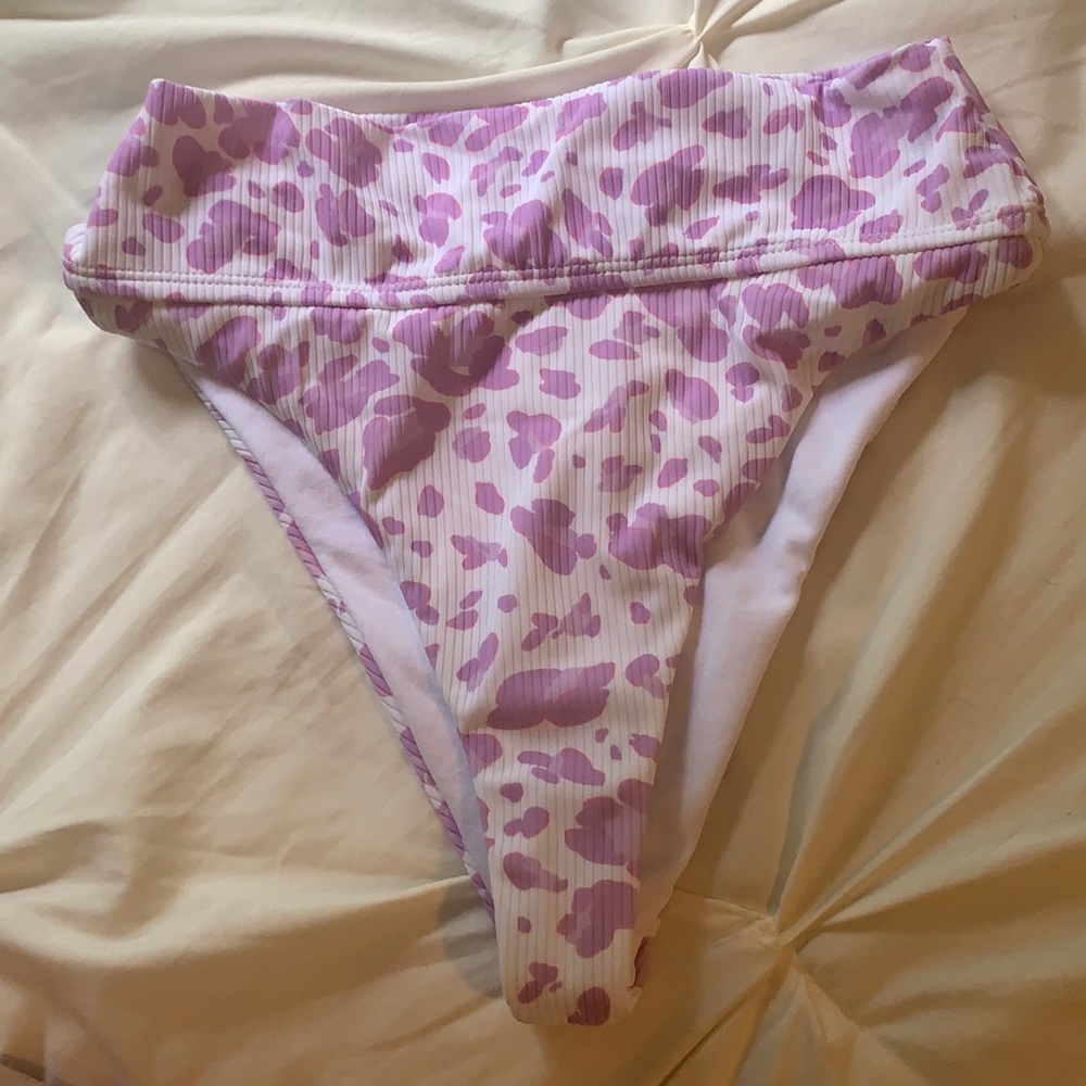 Purple and white high waisted bikini bottoms